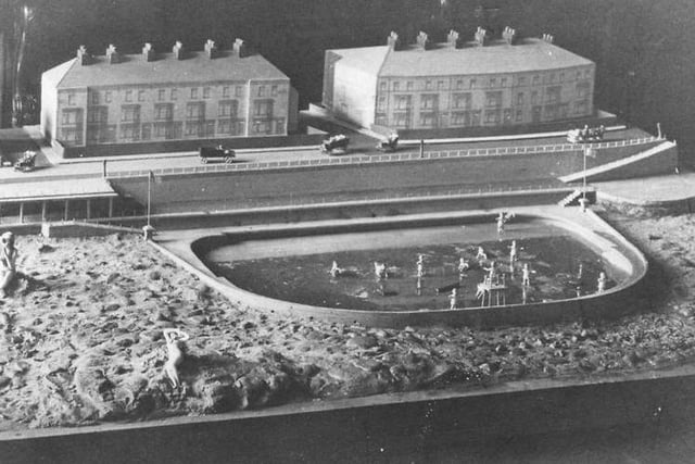 A landmark in the making. Here is a model of a new bathing pool planned for South Cliff, Old Hartlepool. This later became the open-air swimming pool. Photo: Hartlepool Library Service.