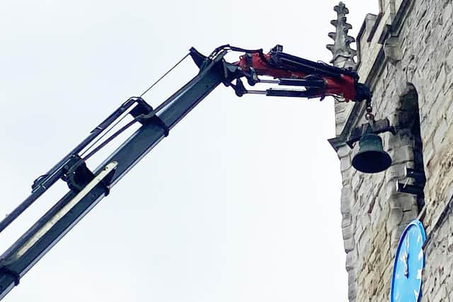 One of the bells is removed from the Bell Tower at All Saints Church Stranton. Picture by FRANK REID.