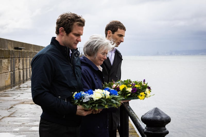 Surgery receptionist Anne and the couple's two oblivious sons, as portrayed here in the ITV drama, mourned John's apparent death near the spot where he was last seen.