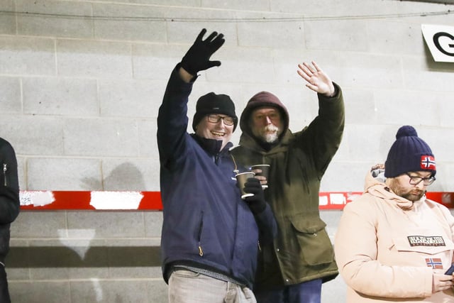 Over 100 supporters braved sub-zero temperatures and over 600-miles round at Crawley as Pools claimed their first away win of the season. (Credit: Tom West | MI News)