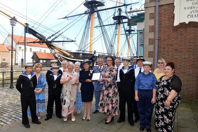 Hartlepool Carers are presented with the Queen's Award for Voluntary Services from Her Majesty's Lord-Lieutenant, Sue Snowdon.