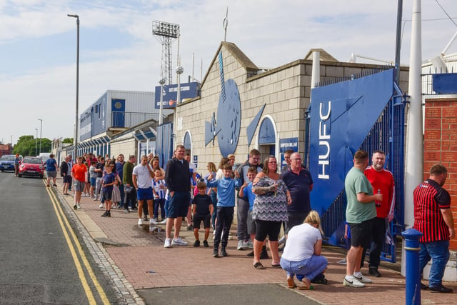 Getting ready for the new season! A queue forms at the opening of the new Hartlepool United club shop on July 23.