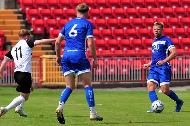 Nicky Featherstone in action during the Gateshead FC v HUFC game. Pre-season friendly. 24-07-2021. Picture by Bernadette Malcolmson