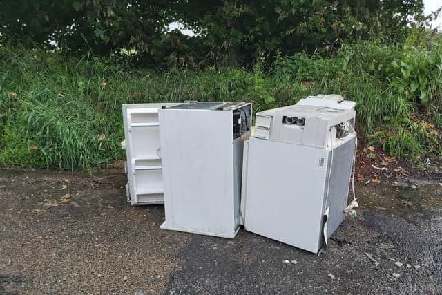 A Durham County Council photograph of the dumped fridge.