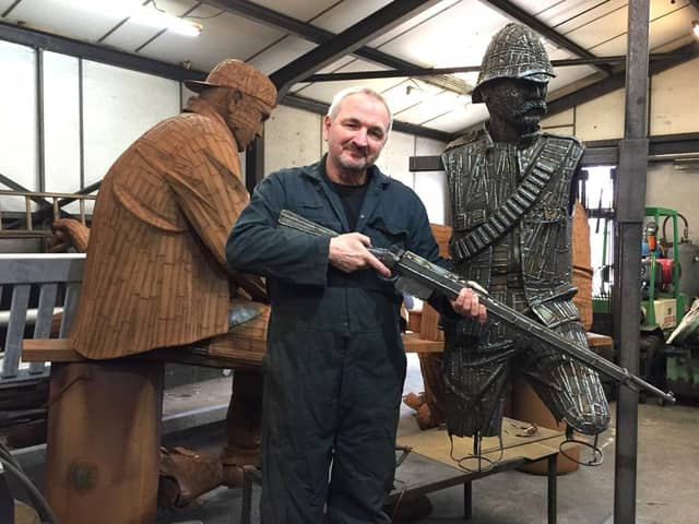 Stephen Close in Ray Lonsdale's unit where he got to work on the Boer War statue (right).