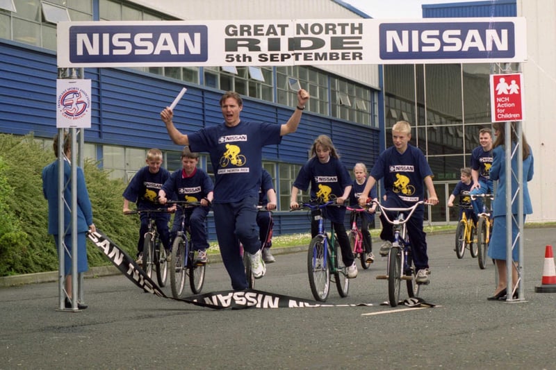 Pupils from Havelock Primary School were at Nissan's plant to encourage people to enter the company's Great North Ride.  The two wheels took on former Olympic silver medallist Roger Black.