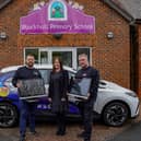 Left to right: Findley Roofing Managing director Dean Coombe, Blackhall Primary School headteacher Rachel Leonard and Richie Carrigan, sales and marketing manager.