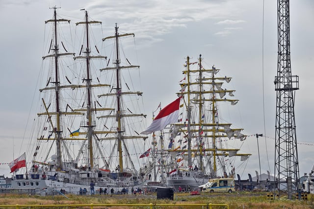 Two of the big ships get ready to leave the Victoria Dock on the last day of the Tall Ships. Picture by BERNADETTE MALCOLMSON