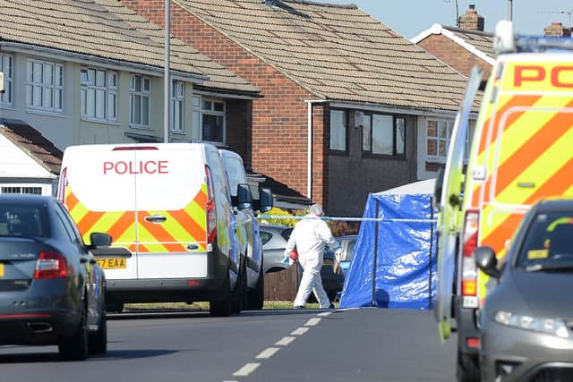 Police and forensic team on Mowbray Road, Hartlepool.