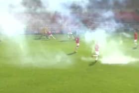 BBC Sport images following a firework explosion on the pitch at Salford.
