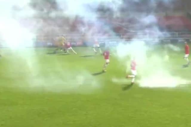 BBC Sport images following a firework explosion on the pitch at Salford.