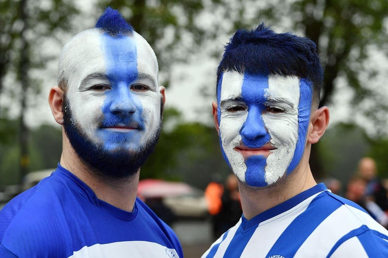 Hartlepool United fans ahead of the National League play-off final at Ashton Gate in 2021.