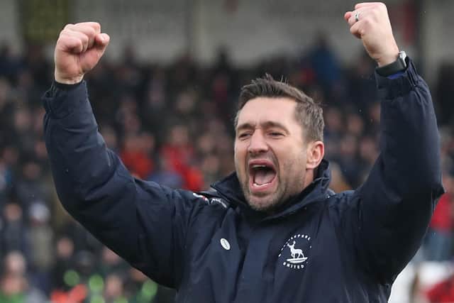 Graeme Lee's move to a 4-3-3 formation has seen an improvement in Hartlepool United's performances over the last month. (Credit: Mark Fletcher | MI News)