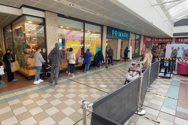 Shoppers queued for Primark in the Middleton Grange shopping centre in Hartlepool yesterday. Picture by Frank Reid