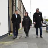 Left to right: Wes Streeting, Brenda Harrison and the Labour candidate for Tees Valley Mayor Chris McEwan in Hart Village. Picture by FRANK REID