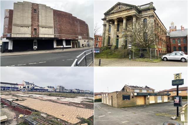 Four of Hartlepool's empty buildings and pieces of land.