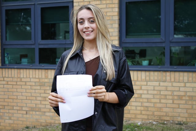 Cara Tindall receives her A-level results from English Martyrs Sixth Form College. Picture by Steve Hope.