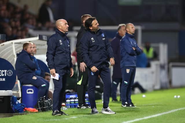 Paul Hartley has seen his Hartlepool United side concede late equalisers in each of their last two league games. (Credit: Mark Fletcher | MI News)