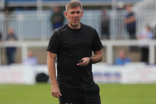 Dave Challinor during the Sky Bet League 2 match between Hartlepool United and Bristol Rovers at Victoria Park, Hartlepool on Saturday 11th September 2021. (Credit: Mark Fletcher | MI News)