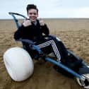 High Tunstall College of Science pupil Alfie Smith sits in a "wide wheel" wheelchair that allows him full access to the Beech at Seaton Carew to complete his GCSE course work.