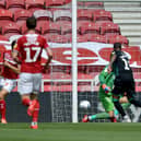 Rhian Brewster opens the scoring for Swansea City against Middlesbrough at the Riverside.