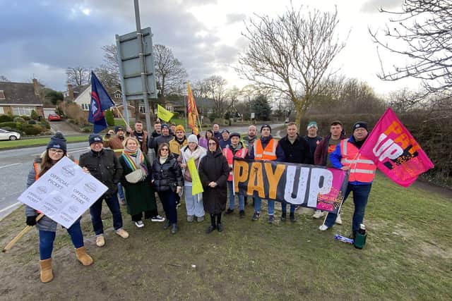 National Education Union members and supporters holding strike action outside High Tunstall College of Science on Wednesday. Picture by FRANK REID