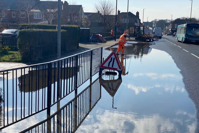 A burst water main caused flooding in Raby Road this morning.