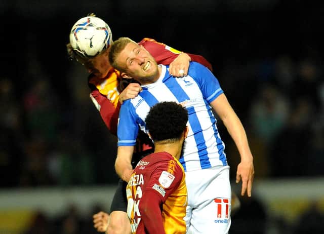 Marcus Carver in action as Hartlepool United were beaten by Bradford City.