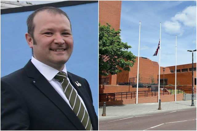 Hartlepool Armed Forces Champion Councillor Lee Cartwright and Hartlepool Civic Centre where a VJ Day flag will be raised on August 16.