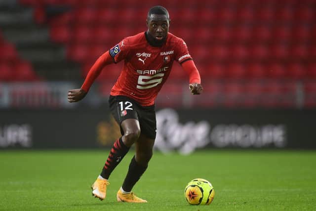 James Lea Siliki playing for Rennes.