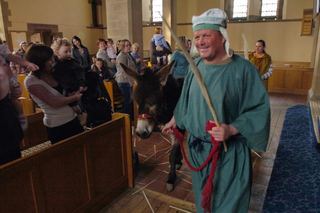 St Luke's Church had a special visitor for its Palm Sunday service in 2009. Here is Toffee the donkey with Peter Wayman from Tweddle Animal Farm.