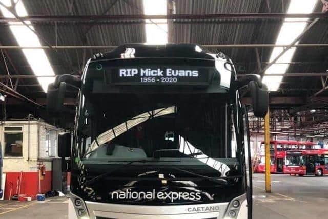 A National Express bus with Mick's name adorning it.
