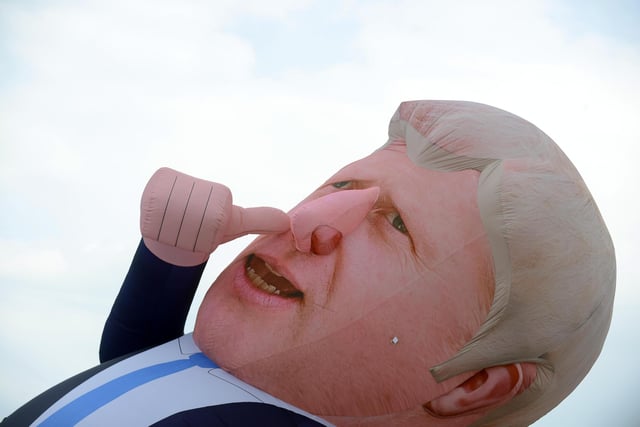 Boris Johnson's visit to Jackson's Wharf following the Conservative by-election victory as the inflatable loses air.