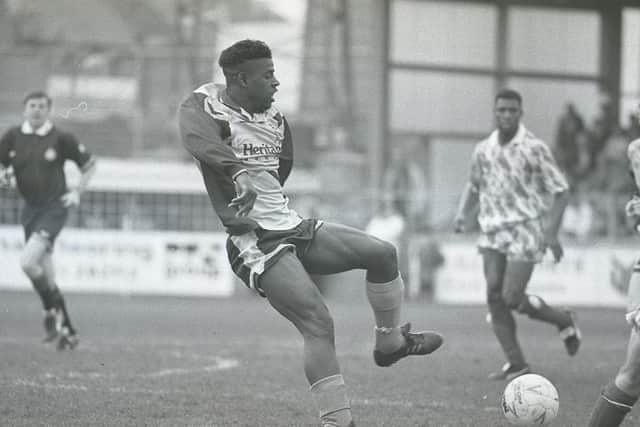 The late Lenny Johnrose in action for Hartlepool United against Brighton in May 1993.