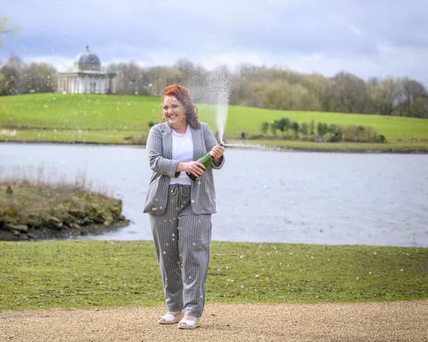 Hartlepool woman Joanne Jobson at Hardwick Hall Hotel, near Sedgefield, as she celebrates winning £10,000 every month for the next 30 years from the National Lottery's Set For Life draw. Photo by Anthony Devlin.