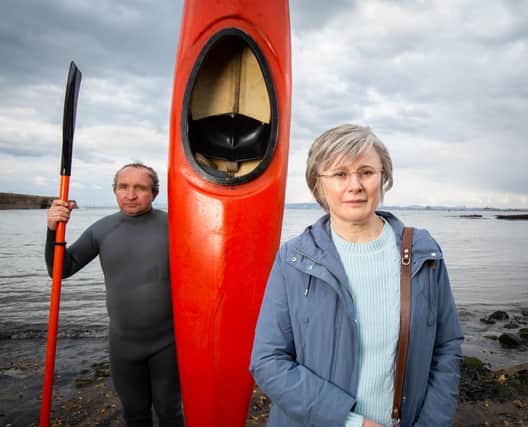 Monica Dolan as Anne Darwin and Eddie Marsan as John Darwin in 2022 drama The Thief, His Wife and the Canoe, which was filmed in Hartlepool.