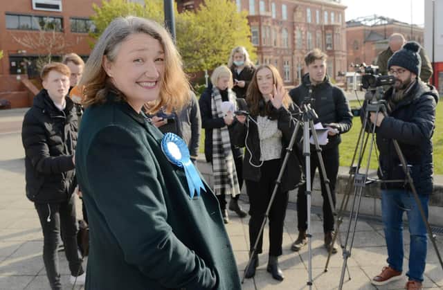 Newly elected Conservative MP for Hartlepool Jill Mortimer speaks to the media following her victory in the Hartlepool by-election this morning.