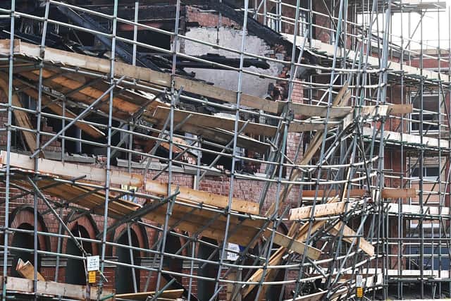 Collapsed scaffolding. Picture by FRANK REID
