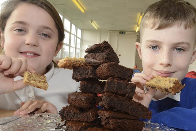 Still at Eskdale Academy,  Fairtrade Coffee Morning Lyla Simpson, eight, and Shaun Dennis, aged nine, served up a tower of brownies.