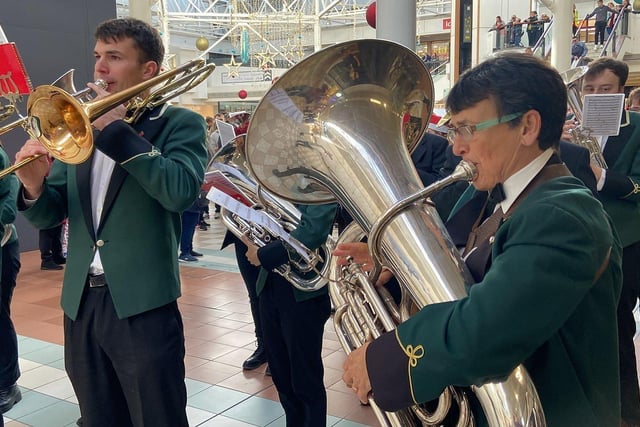 Aycliffe & Brancepeth Band perform for the arrival of Santa at Middleton Grange Shopping Centre. Picture by FRANK REID