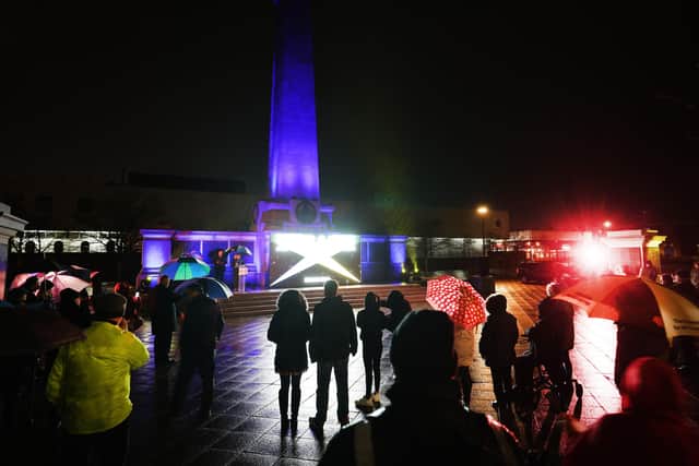 The War Memorial in Hartlepool was lit up on Wednesday night./  Photo: Dave Charnley
