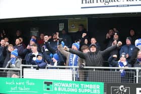 There were around 600 Hartlepool United supporters at the Envirovent Stadium as Pools came from behind to defeat Harrogate Town. (Credit: Mark Fletcher | MI News)