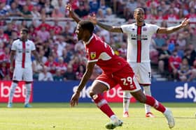 Middlesbrough's Chuba Akpom celebrates scoring his sides second goal during the Sky Bet Championship match at the Riverside Stadium, Middlesbrough.