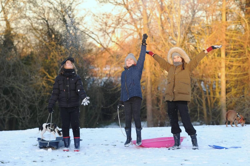 Youngsters have fun playing in the snow at Barnes Park.