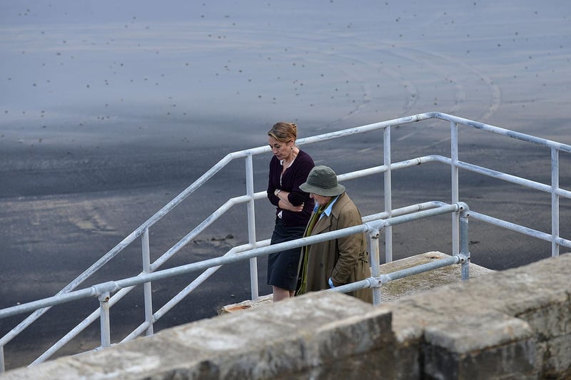 Brenda Blethyn takes the steps down to Middleton Beach in 2015 as part of filming.