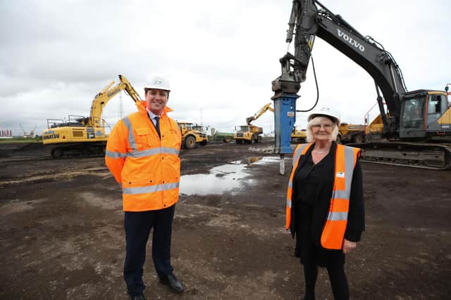 Tees Valley Mayor Ben Houchen and Councillor Mary Lanigan, Leader of Redcar & Cleveland Council and South Tees Development Corporation Board member, on the former SSI site. Dave Charnley Photography