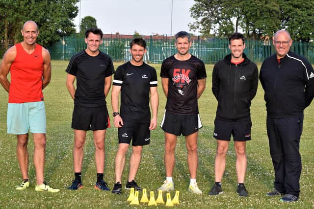 The Extra Yard and Hartlepool Striders team, from left to right, Darren Toward, Elliott Beddow, Keith Hutchinson, Simon Bennett, Paul Hewitson and Rick E Betts.