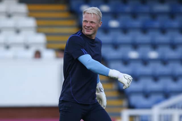 Jonathan Mitchell of Hartlepool United warms up during the Carabao Cup match between Hartlepool United and Crewe Alexandra at Victoria Park, Hartlepool on Tuesday 10th August 2021. (Credit: Will Matthews | MI News)