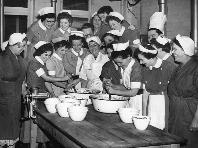 One of the Christmas traditions years ago at Hartlepool General Hospital was the mixing of the Christmas pudding where nursing staff would help the kitchen staff.