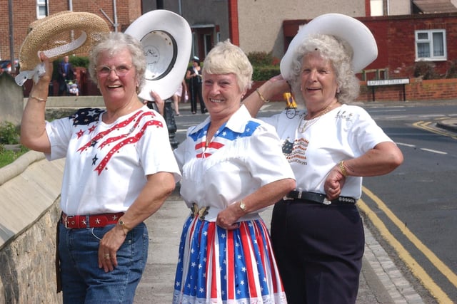 Three ladies dressed to impress for Hartlepool Carnival parade day in 2004.